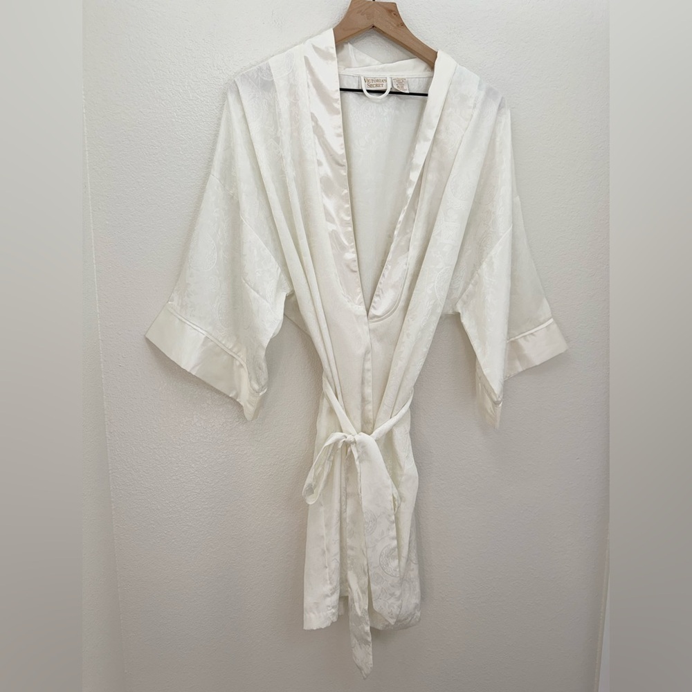 Victoria's Secret GOLD LABEL 1994 Ivory Silky Kimono Robe Paisley Bridal OS